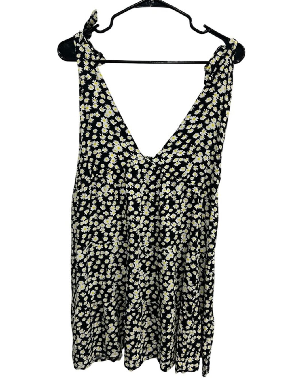 Molly Green Large Black Daisy Print Sundress Tie Straps Cottagecore Floralcore